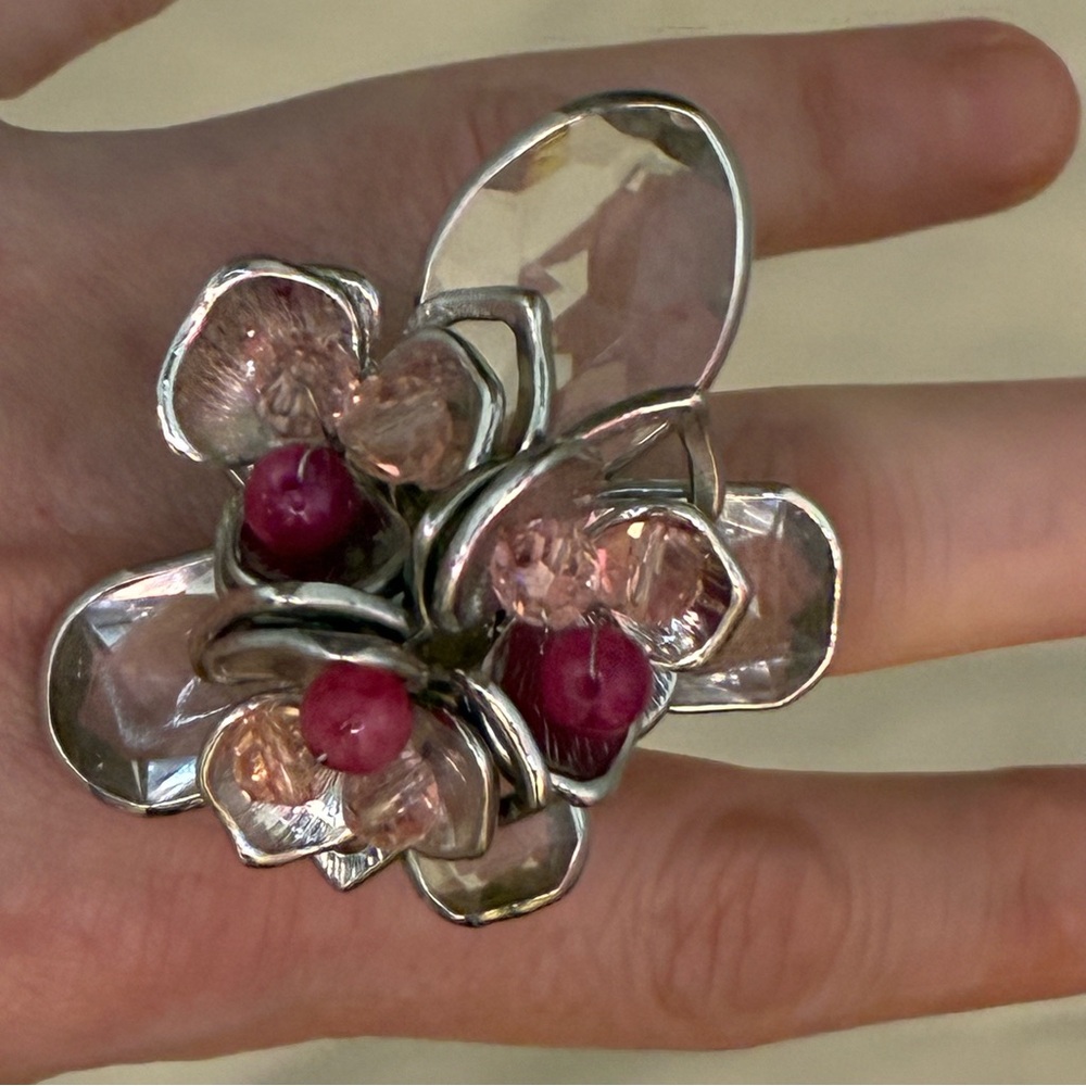 Y2K fairycore large 3d pink floral statement cocktail stretch ring